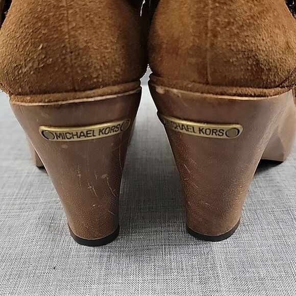 Michael Kors Tall Brown Suede Leather Strappy Wedge Heeled Slouch Boots SZ  6.5 - Picture 13 of 13